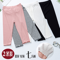 Girls jacquard cropped pants summer thin section 2022 new summer clothes childrens middle pants baby foreign style outer wear leggings