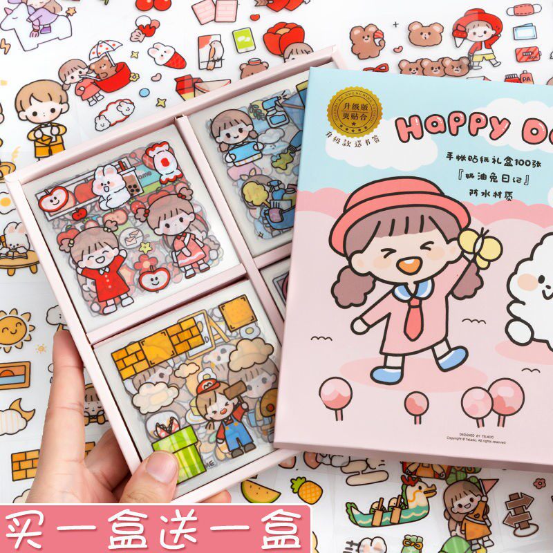 Small mochi 100 sheets 100 stickers cream rabbit hand account stickers cute cartoon diy hand account stickers decoration small