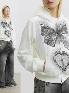 Conp23ss bowknot sweater lace spray-painted velvet short sweatshirt