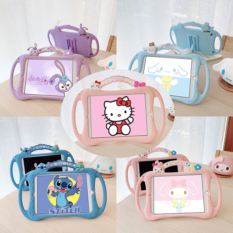 Handle-Type Portable Children's Anti-Drop iPad 11/9 Protective Case 2021 New Model 10.2 Inch 5Air432 Tablet Mini7 10Th Generation 2018 Cartoon Pro11/10.5/9.7 Full-Cover Silicone Soft Case