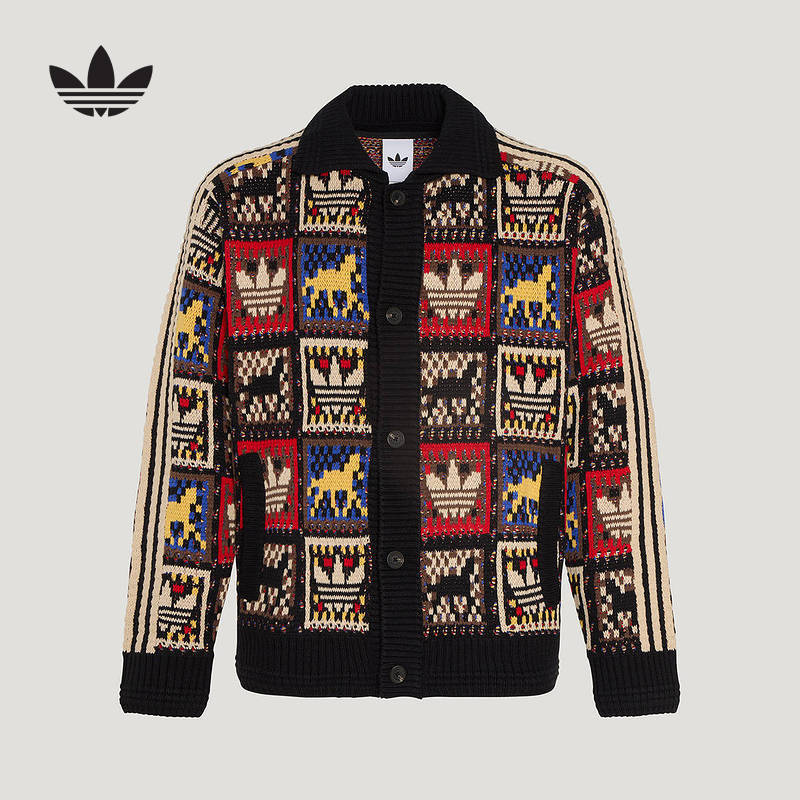 [Same Style as Li Xian] Adidas Sweater Year of the Horse New Year Men's and Women's Lazy Loose Cardigan Knit Jacket Kr2801