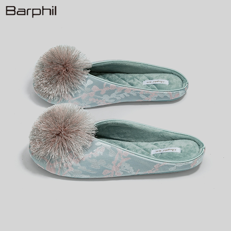 Barphil Slippers Indoor Home New Chinese Style Cotton Slippers Women's Qipao Silent Satin Embroidered Postpartum Shoes National Style