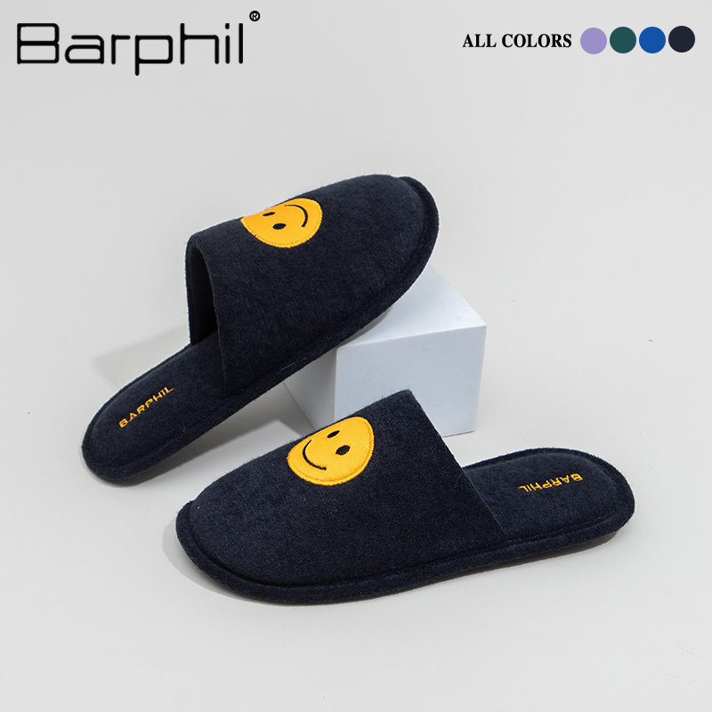 Barphil Slippers for Men 2026 New Indoor Home Soft-Soled Smiley Face Closed-Toe Non-Slip Cotton Slippers Couple Style