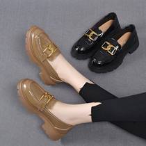 Thick-soled loafers for women 2022 new spring and autumn genuine leather thick-heeled womens shoes British style small leather shoes autumn patent leather shoes