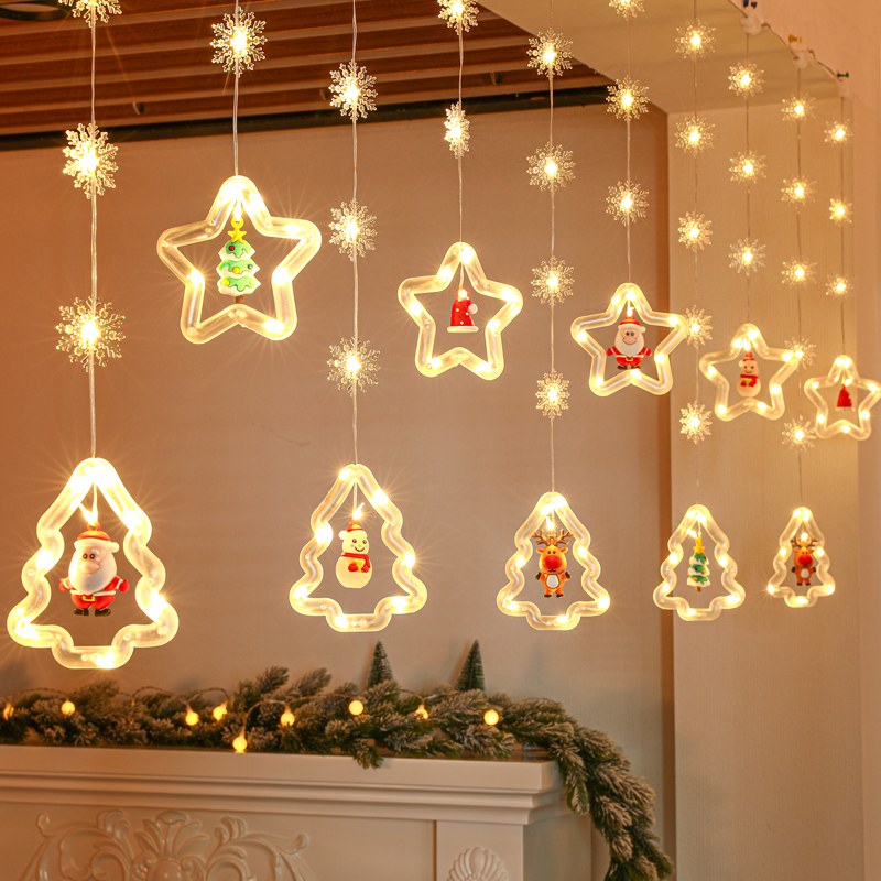 New Year decorations Decorative Shops Decorative strings Hanging Curtains Light Hangings Showcase windows Scene arrangement LED Strings Light Stars-Taobao