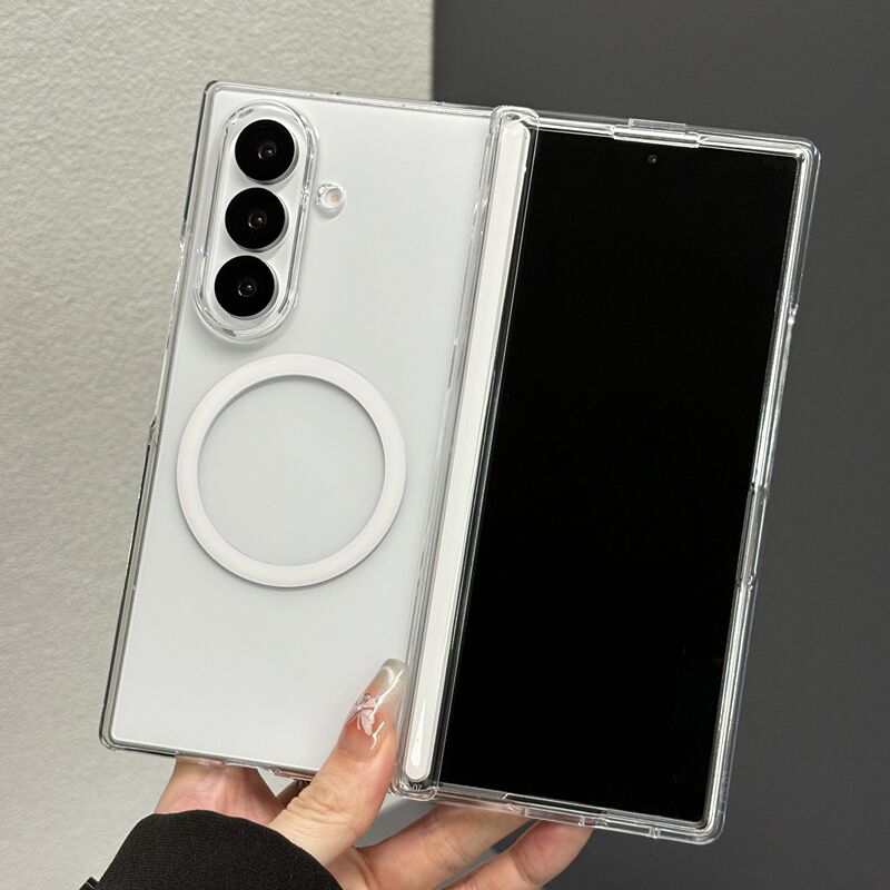 With Front Frame and Central Axis W26, Suitable for Samsung Galaxy Z Fold7 Phone Case, Z Fold6 Transparent Full Coverage, Z Fold5 Anti-Drop, Zero Transparency, Built-In Magnetic Suction, Z Fold4 High-Definition W25 Galaxy