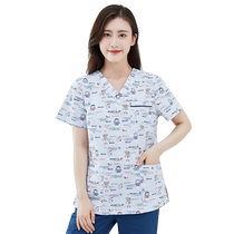 Hand washing clothes doctor work clothes womens operating room cotton short sleeve long sleeve pet hospital printed dental pediatric surgical clothes