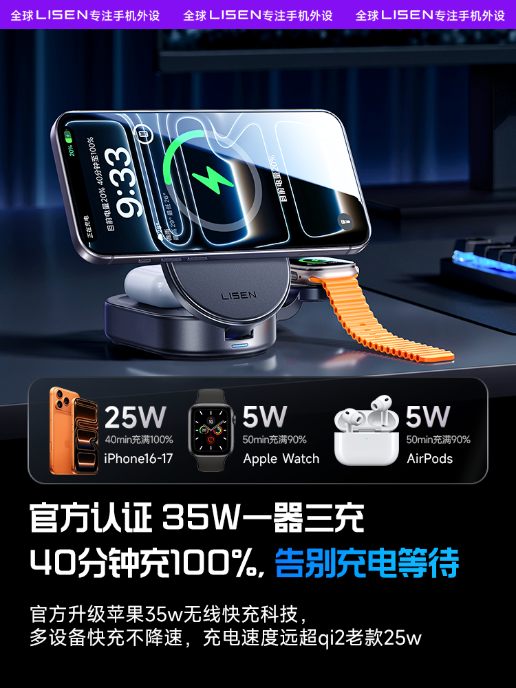 Essential for Business Trips]Suitable for Apple 83% off Three-In-One Wireless Charger Iphone17Promax Portable Stand 16Magsafe Magnetic Base iWatch Watch AirPods Stand 15