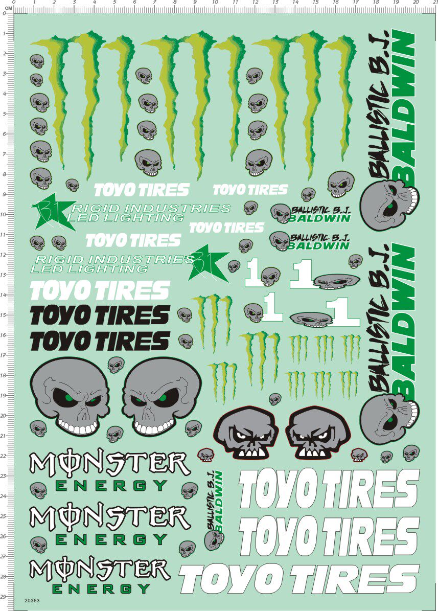 20363 1 10 Monster Energy Ballistic BJ toyo tires Skull Model Car Remote Control Vehicle