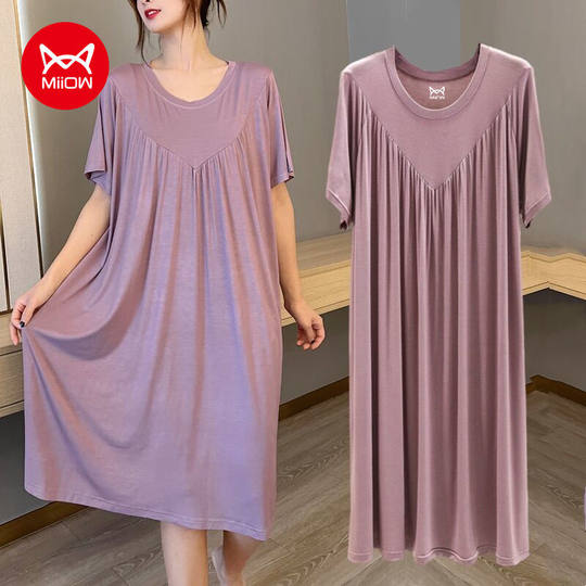 猫人睡裙女夏季莫代尔2025年新款睡衣裙大码胖mm200斤宽松薄款