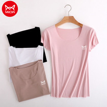 Cat Man Summer Modale No Mark Short Sleeve T-shirt Woman Hit Bottom Thin blouse with a 100 lap collar for large size