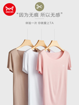 Cat people Modale round neck without marks and short sleeves T-shirt Women Summer thin Loose Big Code Hit Bottom Black Inner Hitch Blouse