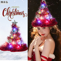 Santas hat Christmas luminous hat bar mall scene layout small Christmas tree ornaments decoration