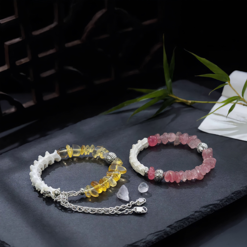 Wenwan Snake Bone Bracelet, Pure Natural Crystal Crushed Stone Style, High-End Snake Bone Bracelet, Wealth-Attracting Gift Box Set