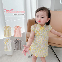 This year the new female baby qipao is adorable with summer cute broken flowers and childrens princess even dress short sleeve vegan and it is really breathable