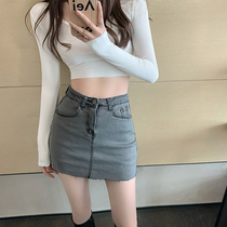 Summer Hot girl High Sexy Pure Desire Tight Wrap Hip Light Denim Short Dress A Typeface Embellished Leg Type Hair Side