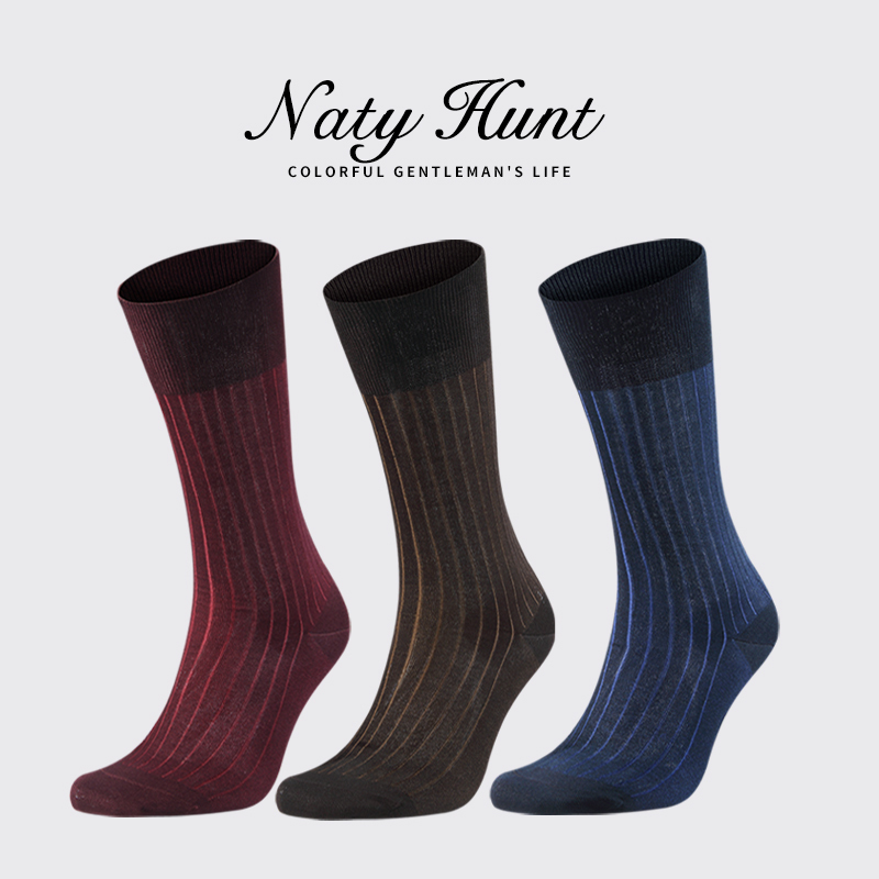 Natyhunt3 Pair of Nile River Lightweight 100-Count Cotton Formal Business Gentleman Socks for Men, Mid-Length, Two-Tone Stripes