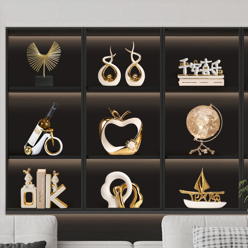 Wine Cabinet Decorative Ornament Set, Living Room Entrance Bookshelf Desktop Bookends, Light Luxury High-End Housewarming New Home Decor