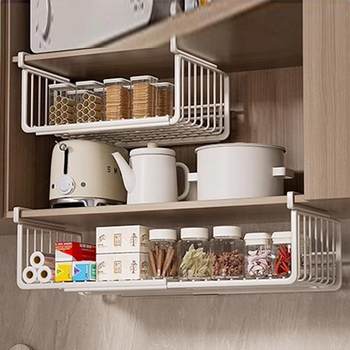 Kitchen storage rack cabinet door cabinet bottom rack household hanging layered hanging basket cabinet interior storage rack