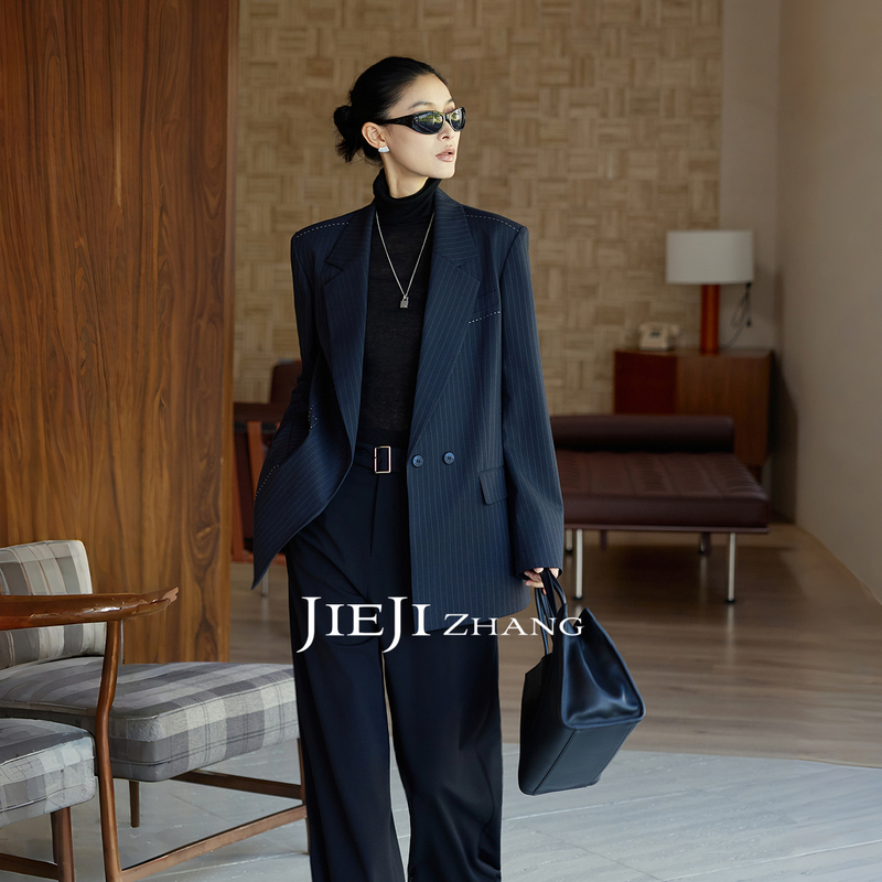 Zhang Qi Jieji Zhang【Mist Series】Autumn Old Money Oversized Blazer Striped Suit
