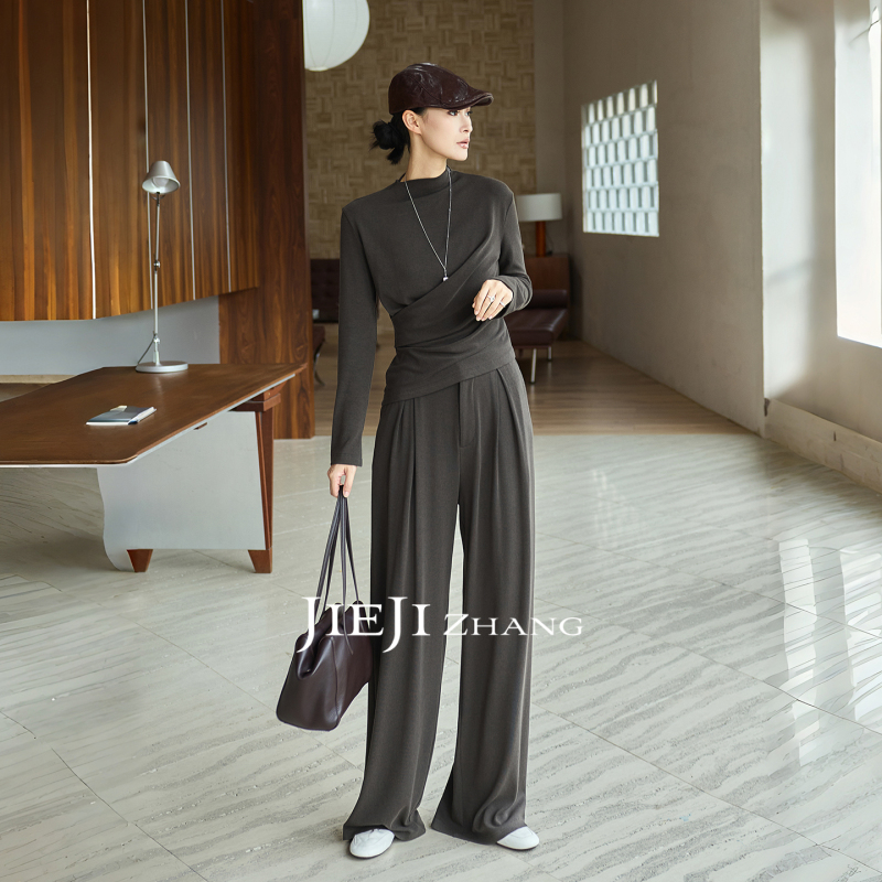 Zhang Qi Jieji Zhang【Soft Weaving Simple】Autumn Old Money Style Half-Turtleneck Long-Sleeve Knitted Commuting Suit