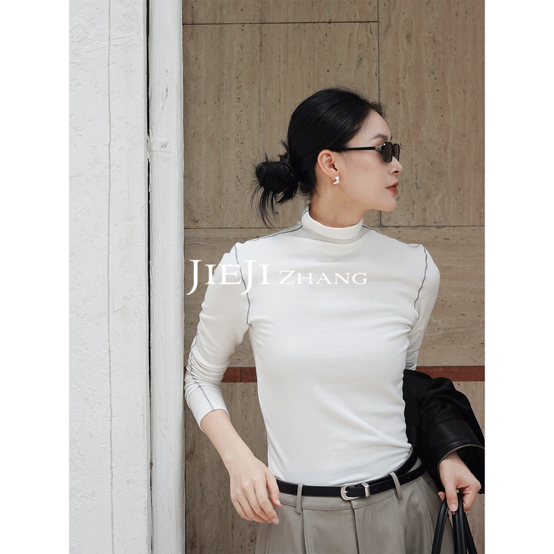 Zhang Qi Jieji Old Money Style Autumn New High-Neck Lyocell Wool Knit Sweater Fashionable Versatile Base Shirt for Women