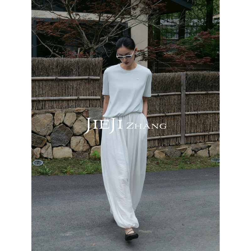 Zhang Qi Jieji Zhang【Doudou T】Summer Irregular Hem T-Shirt with a Sense of Design, Japanese Style Short Top