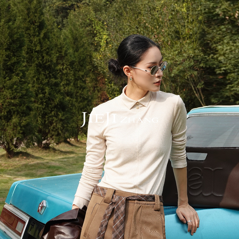 Zhang Qi Jieji's New Autumn Polo Collar Wool Knit Sweater, Slim Fit Long-Sleeve Pullover Top for Layering Zhang Qi Jieji's New Autumn Polo Collar Wool Knit Sweater, Slim Fit Long-Sleeve Pullover Top for Layering
