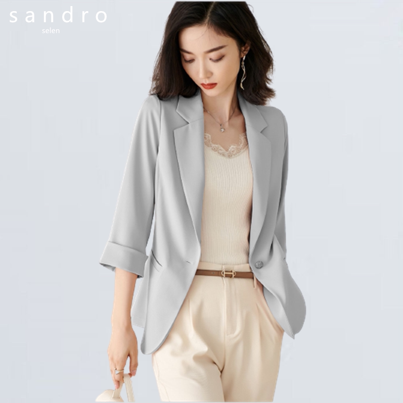 sandro women's clothing 2022 spring summer new one grain button pure color suit jacket career casual little west suit blouse