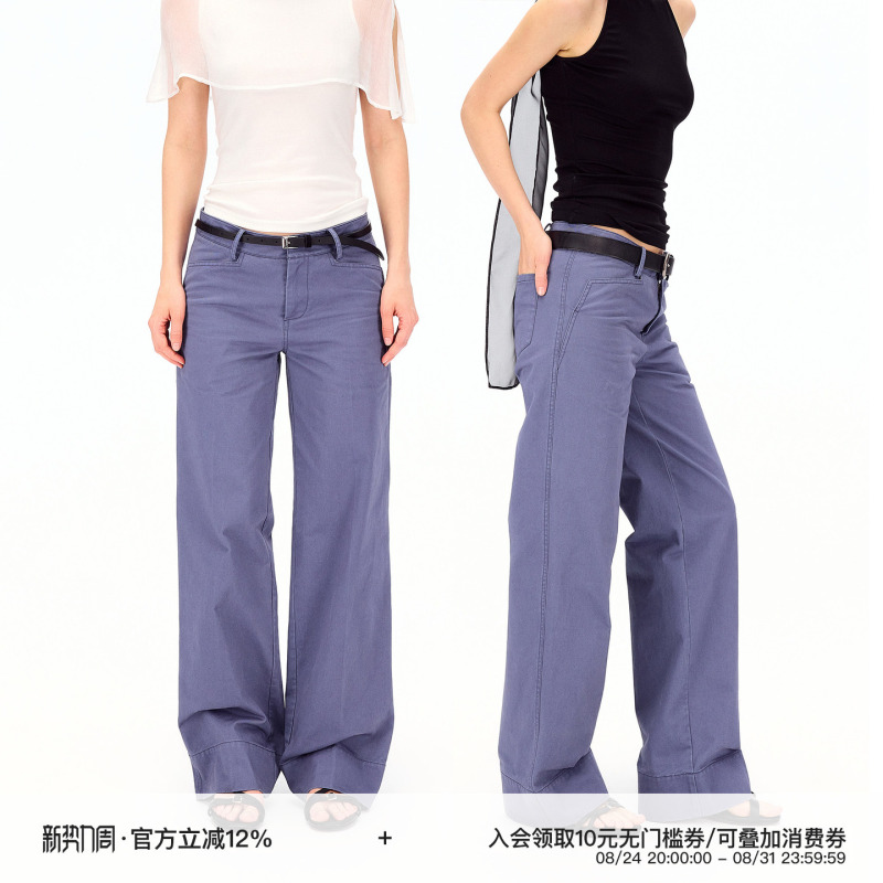 Curri and 100% Cotton High-Density High-Weave Classic Retro Mid-Low Waist Straight-Leg Casual Pants with a Structured, Vintage-Style Finish