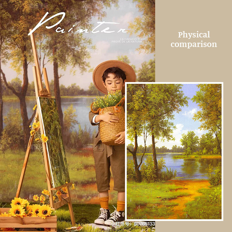 Shadow Building Photography Children Tian Garden Style Oil Painting Background Cloth hazy painting Genuine Art Birthday photo studio Stroke Cloth Retro Spray Painted Indoor Photo background cloth MH-0271 