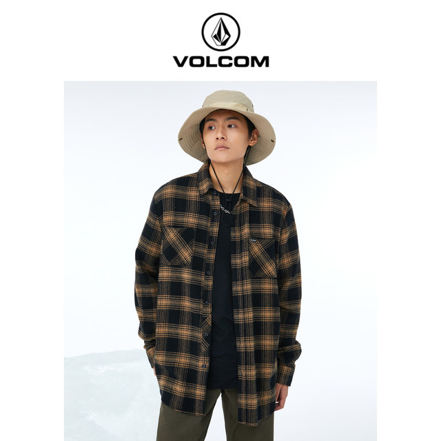 VOLCOM Diamond Men's Retro Plaid Long Sleeve Shirt 2024 Spring New Mid-Length Casual Lapel Shirt