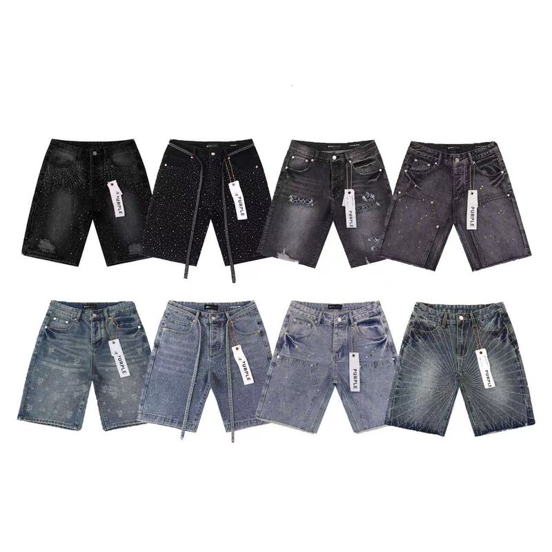 Purple Brand Washed Rhinestone Denim Shorts Washed and Embellished Denim Shorts