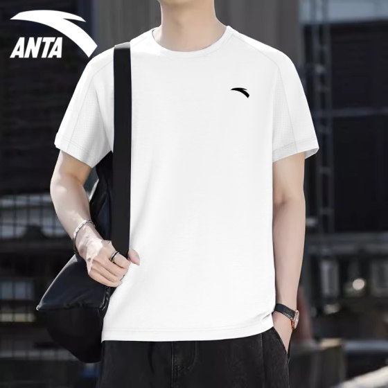 安踏短袖男款白色t恤衫2025夏季半截袖体恤休闲运动上衣男士纯棉t