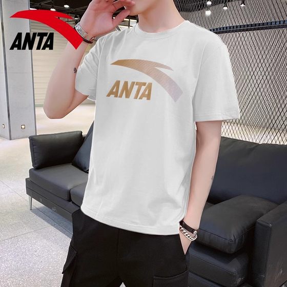安踏短袖男款白色t恤衫2025夏季半截袖体恤休闲运动上衣男士纯棉t