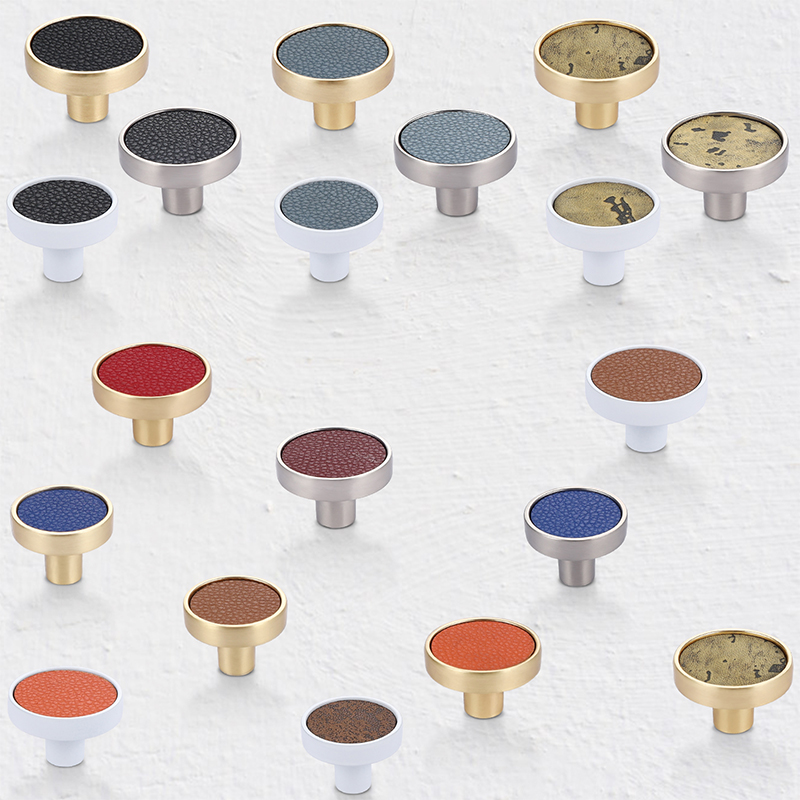 Wardrobe Single Hole Small Handle Round Leather Drawer Cabinet Handle Modern Minima Retro Eurostyle Pull Button