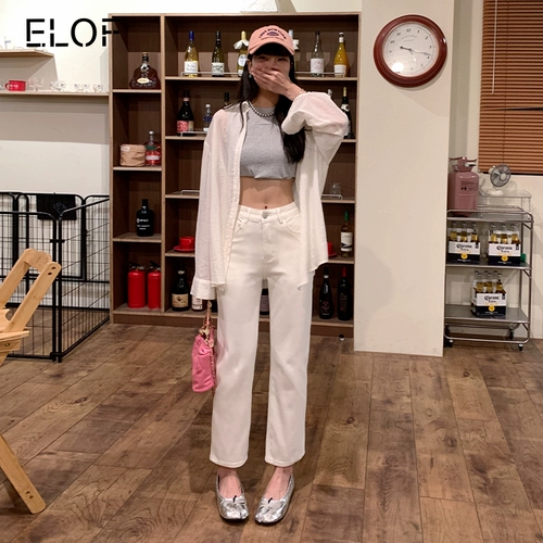 ELOF Прямые свободные джинсы, приталенные ретро штаны, высокая талия, в американском стиле, подходит для подростков