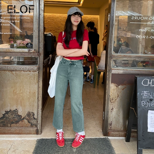 ELOF Прямые свободные джинсы, приталенные ретро штаны, высокая талия, в американском стиле, подходит для подростков