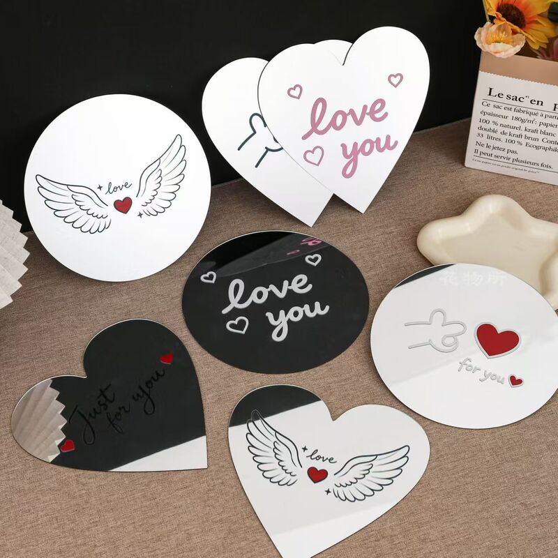 Internet-Famous Floral Mirror, Round and Heart-Shaped Mirror Surface, English Mirror Surface, Materials for Making Qixi Flower Bouquets, Acrylic for Your Beloved