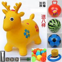 Jumping horse inflatable toy horse riding 1-3 years old anti-fall can mount baby music rocking horse small wooden horse Internet celebrity deer 2