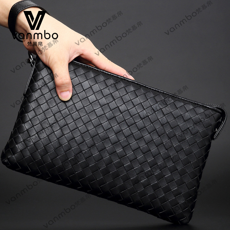 Hand Grab Bag Men's Bull Leather Handwoven Hand Grip Bag Business Casual Men's Handbag Large Capacity Soft Leather Man Bag