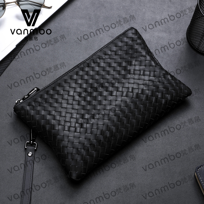 Tide Card Men's Bag Handbags Genuine Leather Woven Men's Handbags Soft Leather Letters Enveloping Business Fashion Bull Leather Hand Grip Bag Men