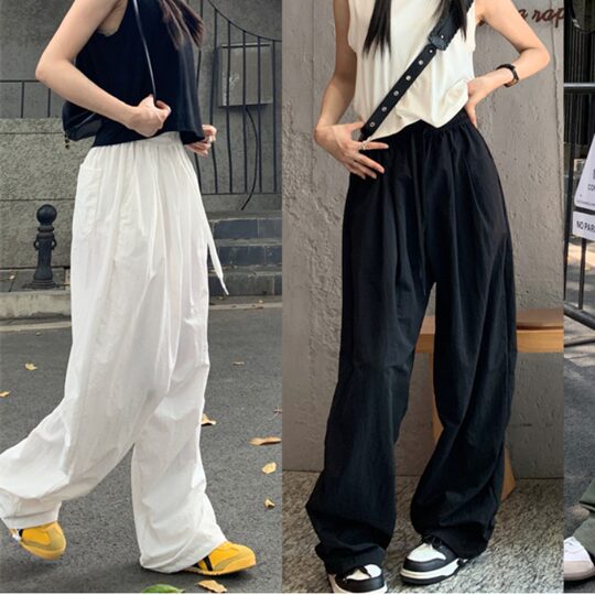 Versatile sports base vest + drawstring quick-drying sports casual high-waisted wide-leg pants