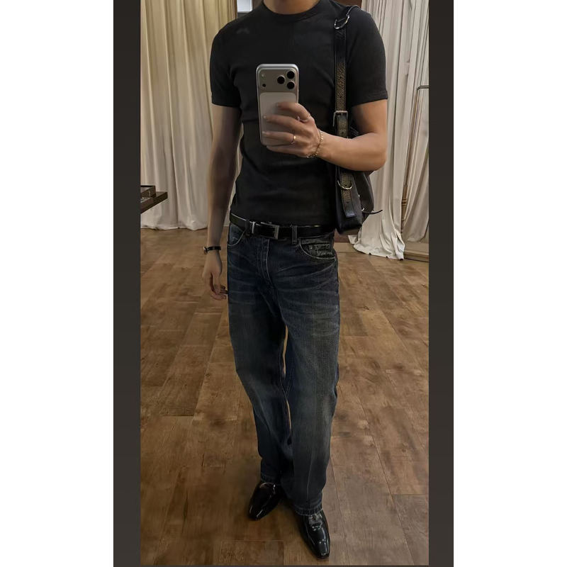 Yangiri Self-Designed Micro-Flared Mid-High Waist Blue Heavy Wash Jeans Tom Ford Style Yangiri Self-Designed Micro-Flared Mid-High Waist Blue Heavy Wash Jeans Tom Ford Style