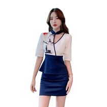 Foot massage technician work clothes new Chinese style high waist cover belly slimming temperament stewardess uniform suit beauty salon technician uniform