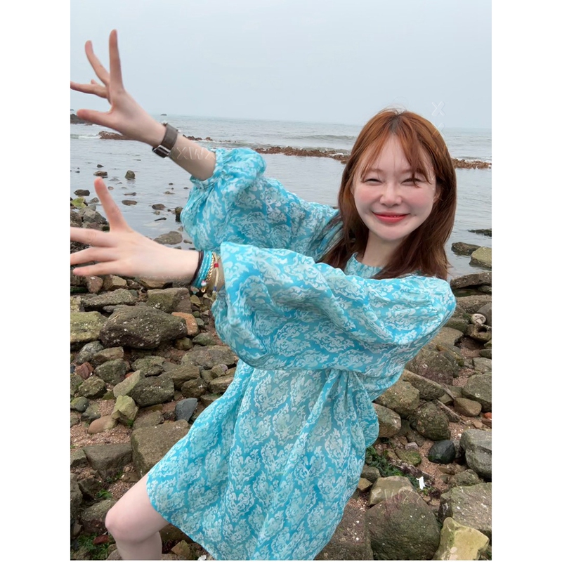 Plus-Size Korean Women's Clothing, New Summer Style, Fat Girl, Ice Mint, Lightweight, Totem Flower, Back Drawstring Babydoll Top + Shorts Plus-Size Korean Women's Clothing, New Summer Style, Fat Girl, Ice Mint, Lightweight, Totem Flower, Back Drawstring Babydoll Top + Shorts