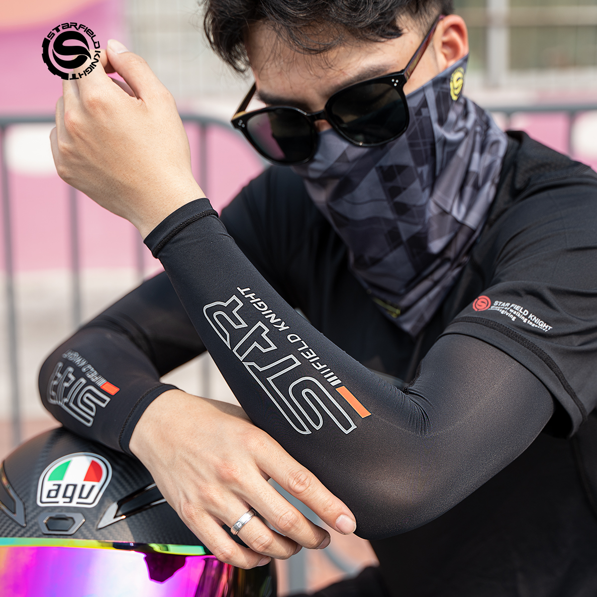 Star knight motorcycle sunscreen ice sleeve anti-slip men and women summer anti-ultraviolet arm protection riding sunshade ice silk outdoor