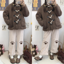 (Cute Claw) feet between feet JK softgirl light core suede winter embroidery warm 100 hitch skinny casual pants