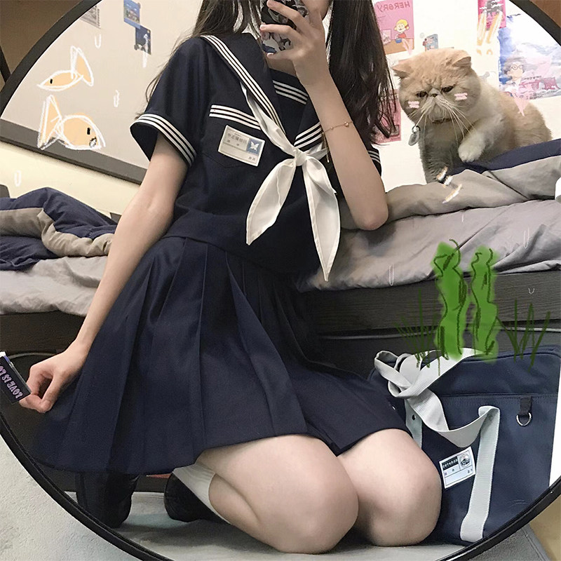 (Chuangu Lanyuzhong) JK original uniform school supply summer clothes short-sleeved sailor uniform skirt