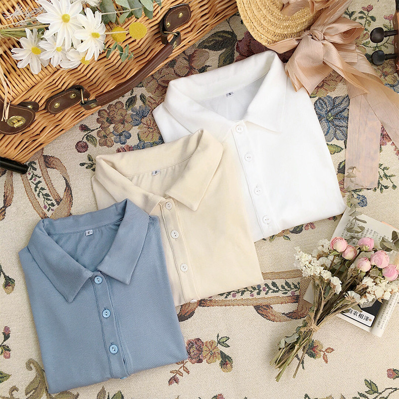 (Xiao Ruannuo) One Foot JK ​​Original All-match Summer Knitted T POLO Collar Short Sleeves